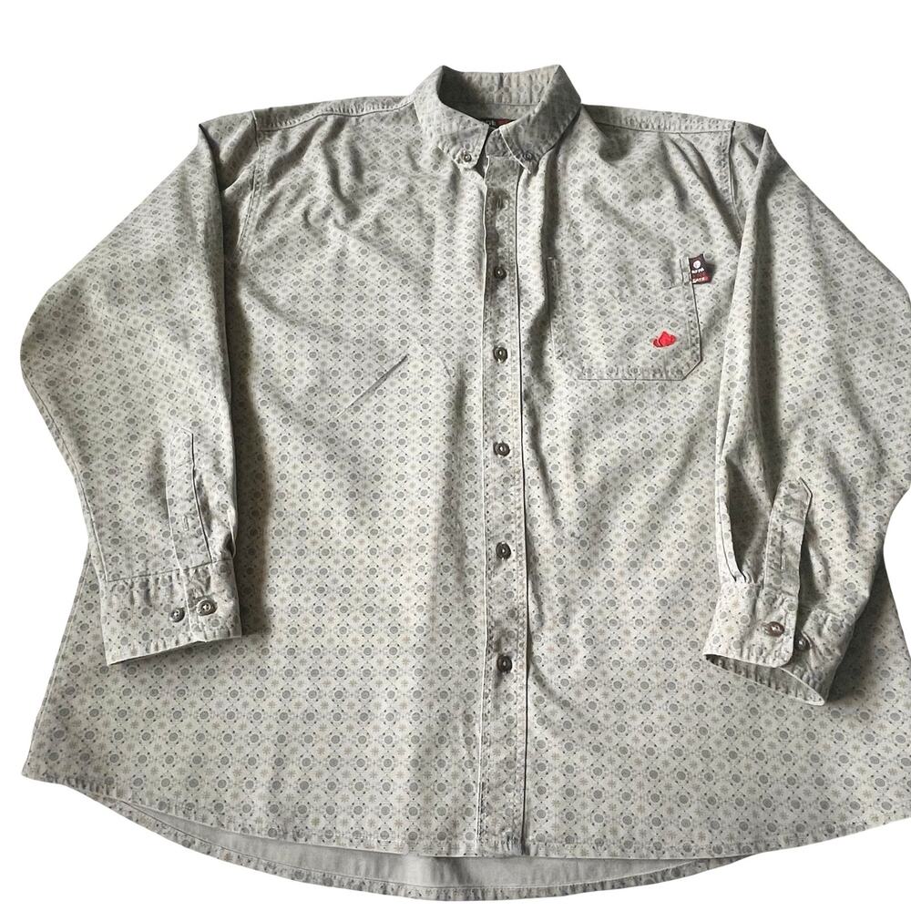 Forge FR Gray Geometric Button Down Work Shirt Flame Resistant Mens XXL Thick